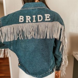 Oversized bridal denim jacket with tassels